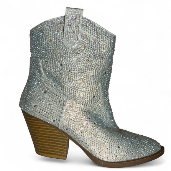 Forever Silver Rhinestone Cowboy Boots | Women’s Size 8 - Picture 2 of 8